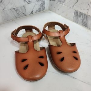 Zara Brown Leather Finish Velcro Strap Sandals